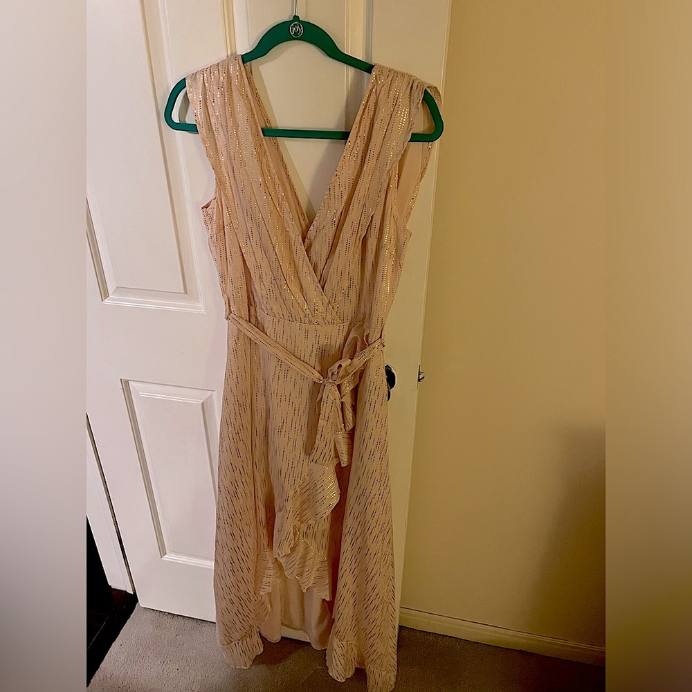 Solitaire Light Pink and Gold Party Dress. High Low Ruffled Bottom. Size Large